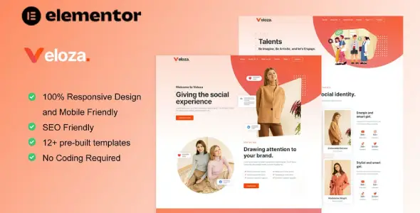 Veloza – Influencer & Talent Agency Elementor Template Kit