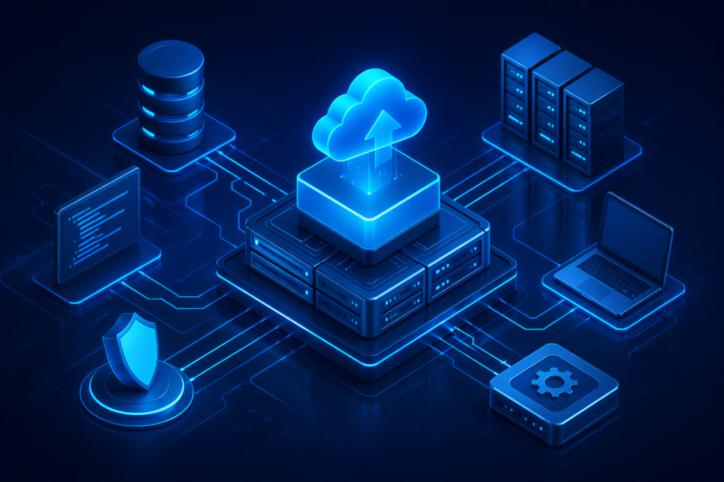API Versioning Strategies in 2025 showing scalable backend architecture with cloud servers and API systems
