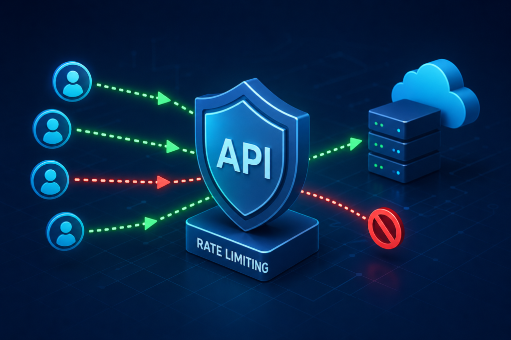 API rate limiting and traffic management system controlling API requests between users and server for scalable backend architecture