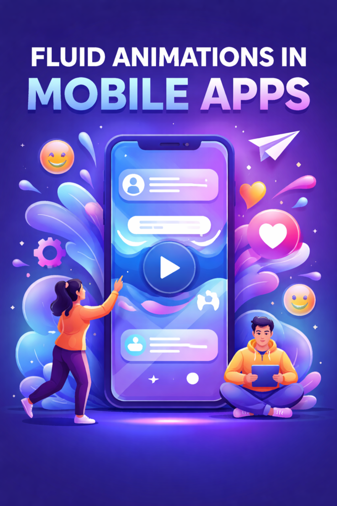fluid animations in mobile apps UI UX design illustration showing smooth transitions and user interaction
