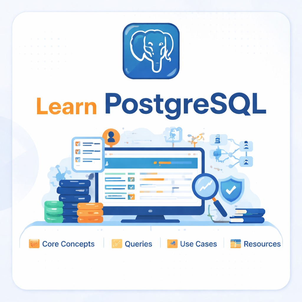 PostgreSQL for beginners concept with database schema and queries