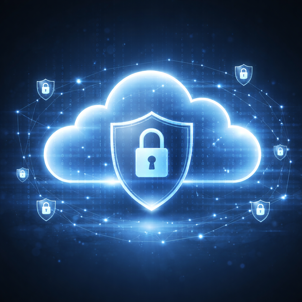 cloud security concept showing data protection in a digital cloud network