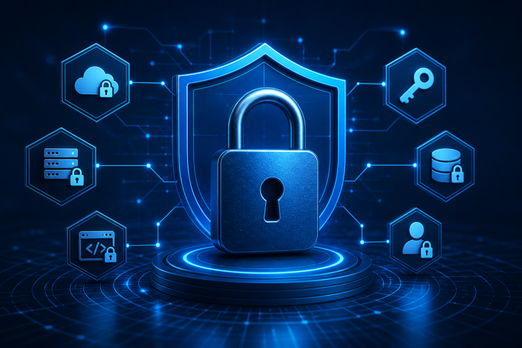 Secrets Management in 2025 cybersecurity concept showing secure API keys protection and encrypted digital vault system for sensitive credentials