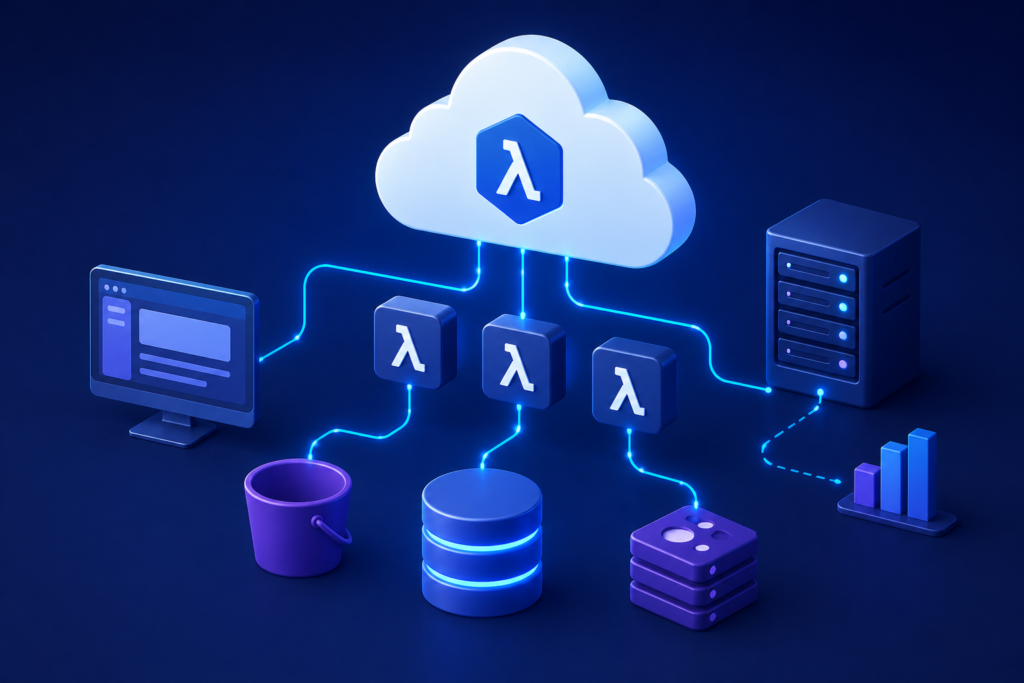 Serverless architecture in 2025 cloud application infrastructure with scalable serverless functions and event-driven computing system
