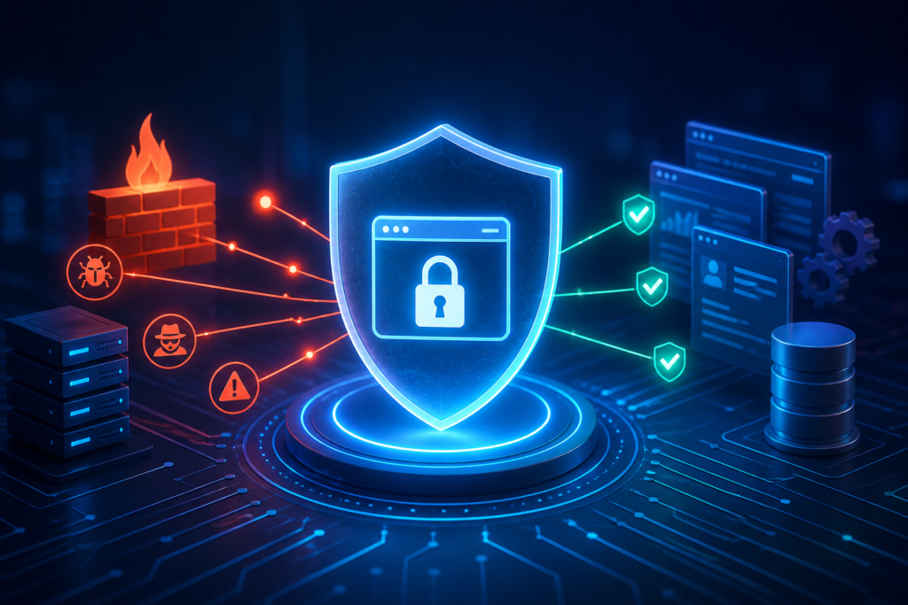 Runtime Application Self-Protection cybersecurity shield protecting applications from real-time attacks in modern cloud infrastructure