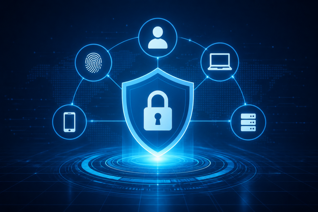 Identity Threat Detection and Response cybersecurity concept showing secure digital identity protection, authentication security, and account compromise prevention in 2025
