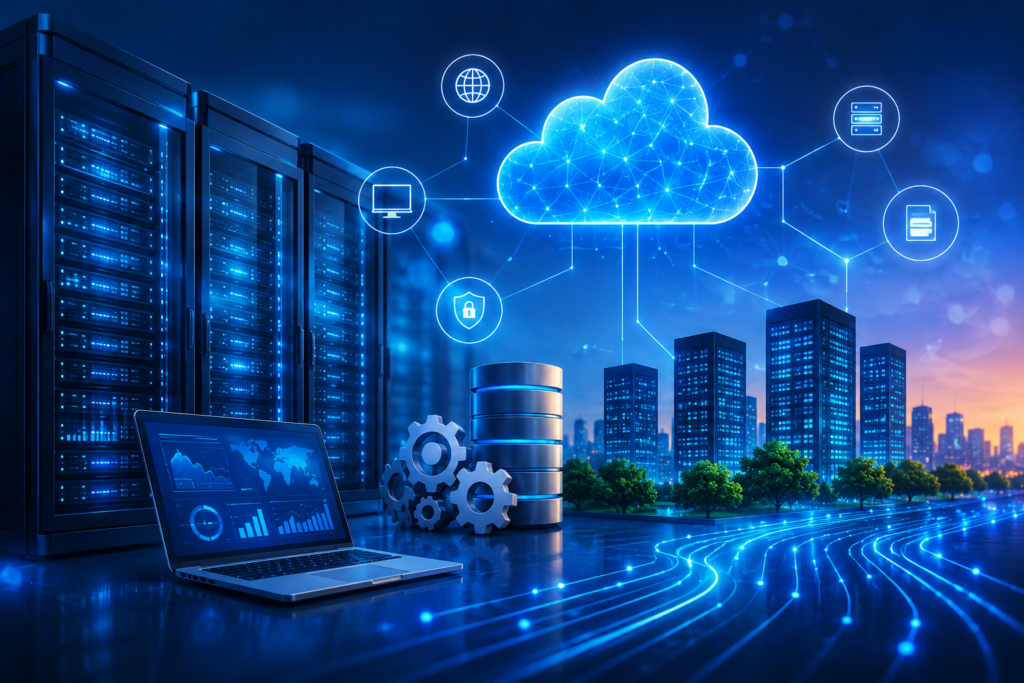 Enterprise Infrastructure Modernization 2025 for scalable systems with cloud computing, server automation, and modern data center architecture